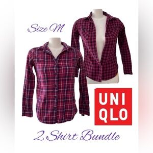 💙 UNIQLO Red Plaid Button-Up Shirt - 2-Pack (Size M)